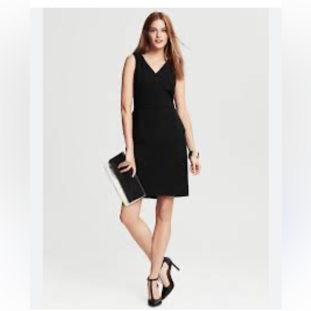 Banana republic black timeless classic peplum minimalist wool dress size 10